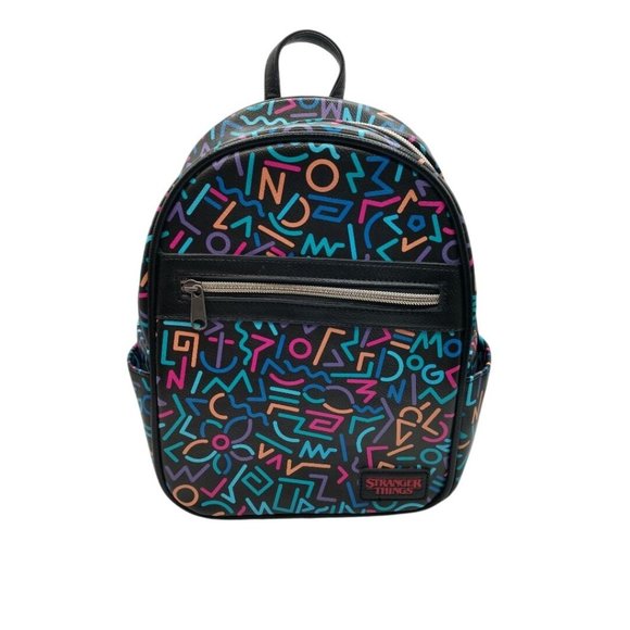 Stranger Things Mini Backpack With Retro 80s Neon Geometric Print & Adjustable S - Picture 1 of 8